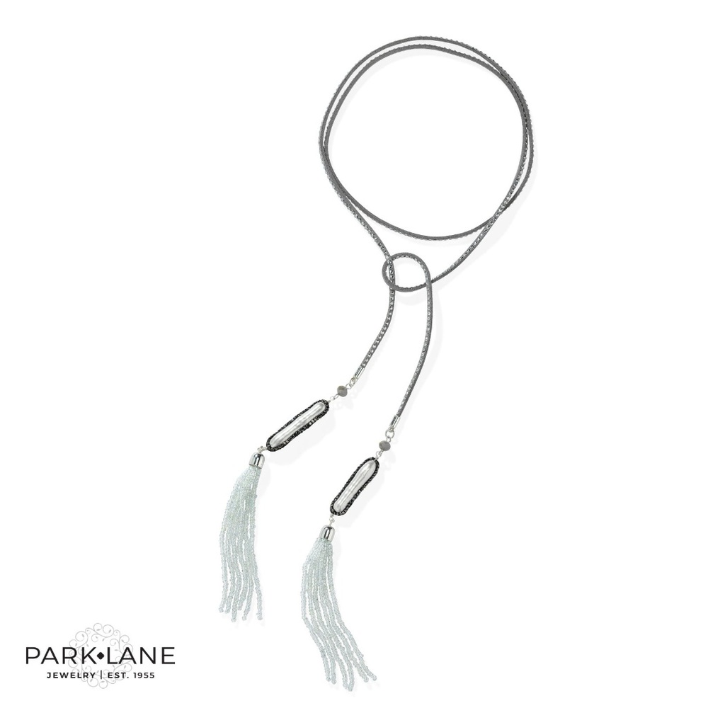 Gray Suede and Pearl Lariat Style Necklace